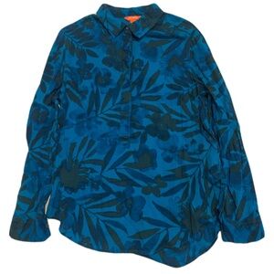 💜 Joe Fresh Blue Floral Long Sleeve Button-Up Tunic Shirt LG